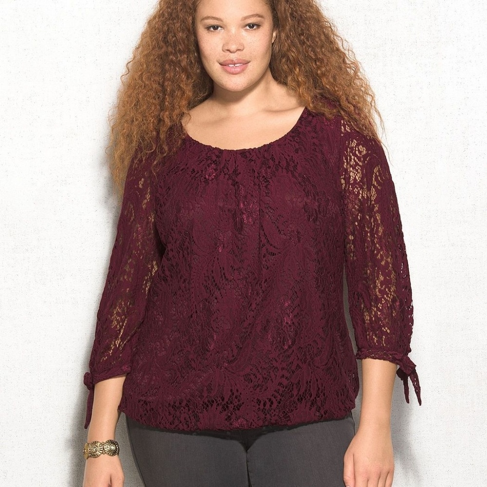Roz&Ali 3x Burgundy Lace Top
